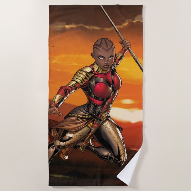 Avengers Classics | Okoye Leaping With Spear Beach Towel (Front)