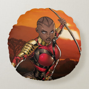 Avengers Classics   Okoye Leaping With Spear Round Pillow
