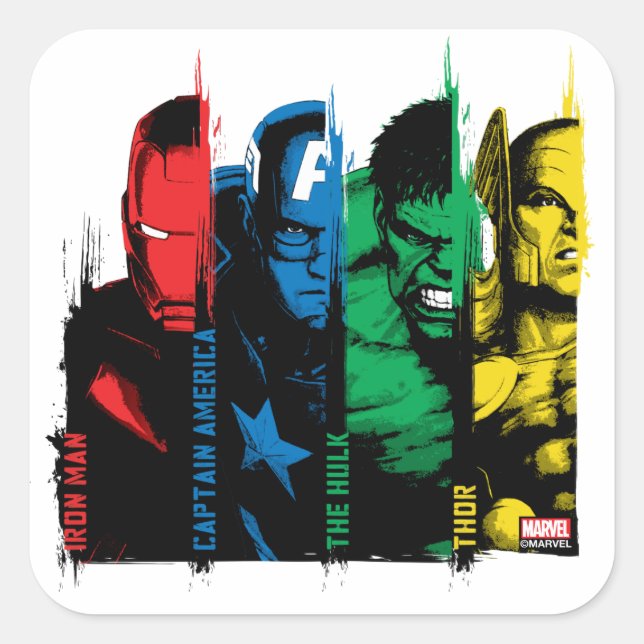 Avengers Classics | Paint Brush Lineup Square Sticker (Front)