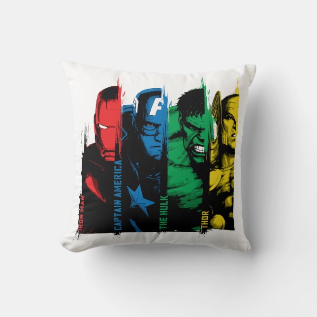 Avengers Classics | Paint Brush Lineup Throw Pillow (Front)