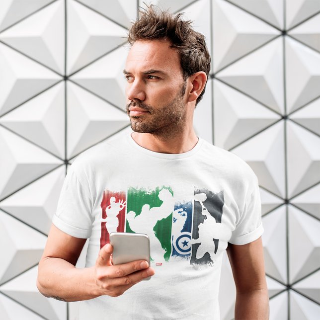 Avengers Classics | Paint Swatch Silhouettes T-Shirt (Person wearing shirt)