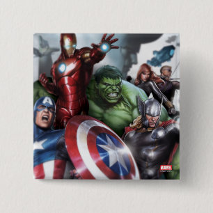 Avengers Classics Poised For Battle Drawing 2 Inch Square Button