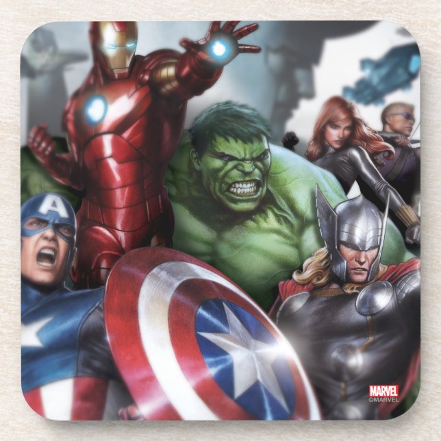 Avengers Classics | Poised For Battle Drawing Coaster (Front)