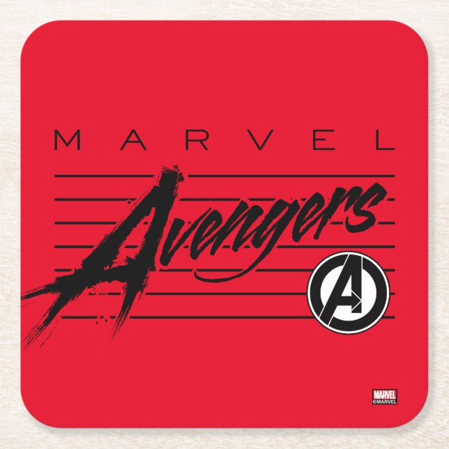 Avengers Classics | Retro Avengers Stylized Logo Square Paper Coaster (Front)