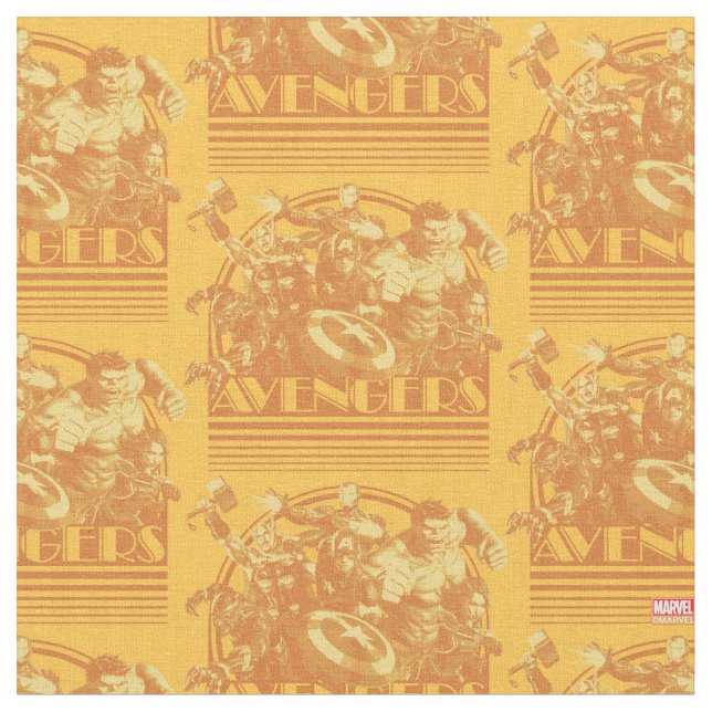 Avengers Classics | Retro Avengers Sunset Graphic Fabric (Close Up)