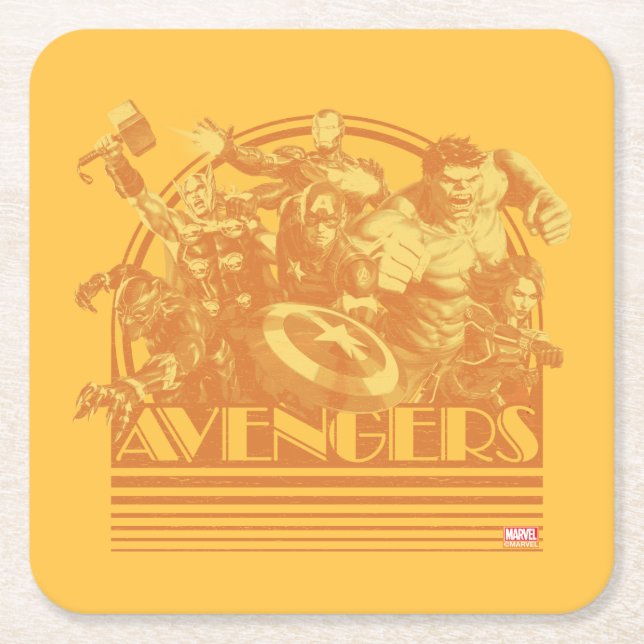 Avengers Classics | Retro Avengers Sunset Graphic Square Paper Coaster (Front)