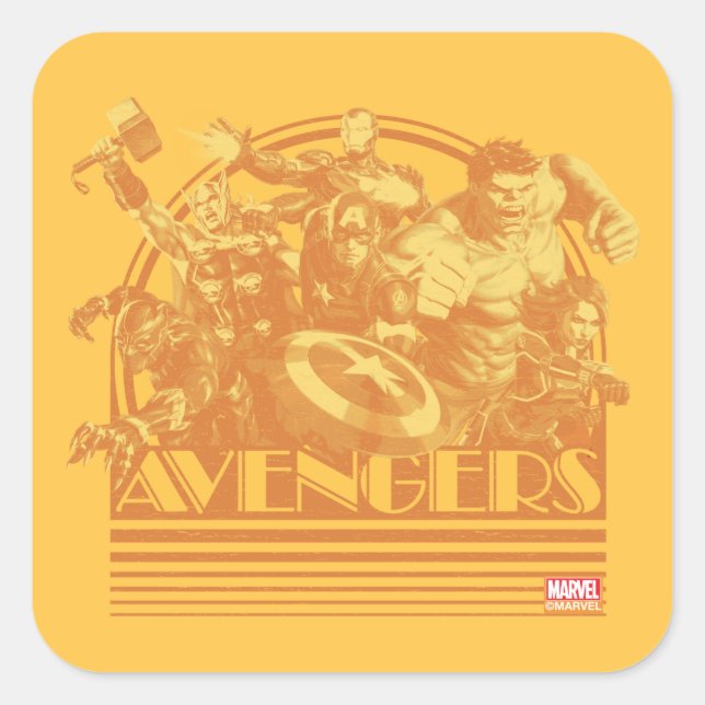Avengers Classics | Retro Avengers Sunset Graphic Square Sticker (Front)