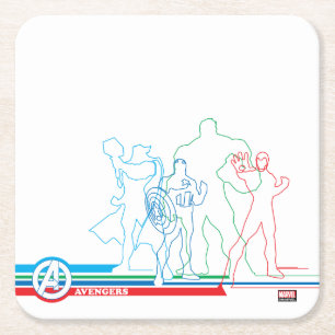 Avengers Classics   Retro Lineart Outline Square Paper Coaster