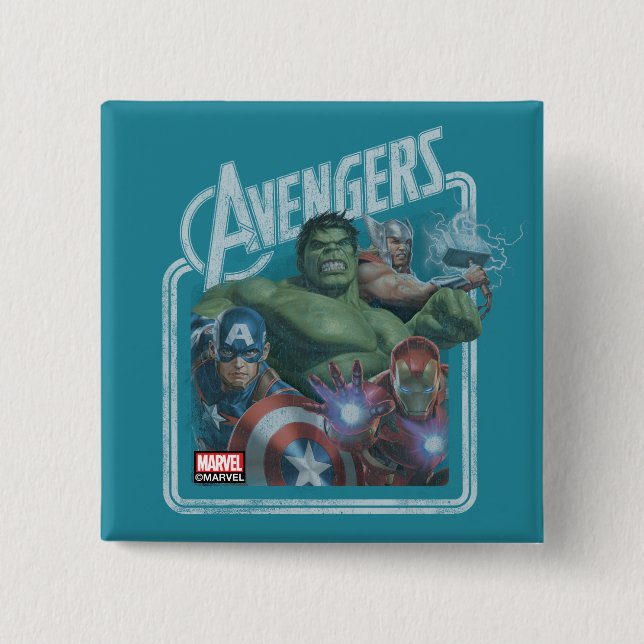 Avengers Classics | Retro Throwback Avengers Art 2 Inch Square Button (Front)
