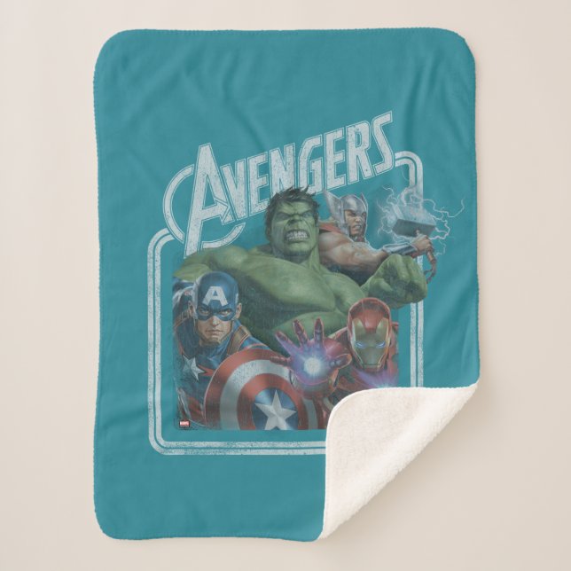 Avengers Classics | Retro Throwback Avengers Art Sherpa Blanket (Front)