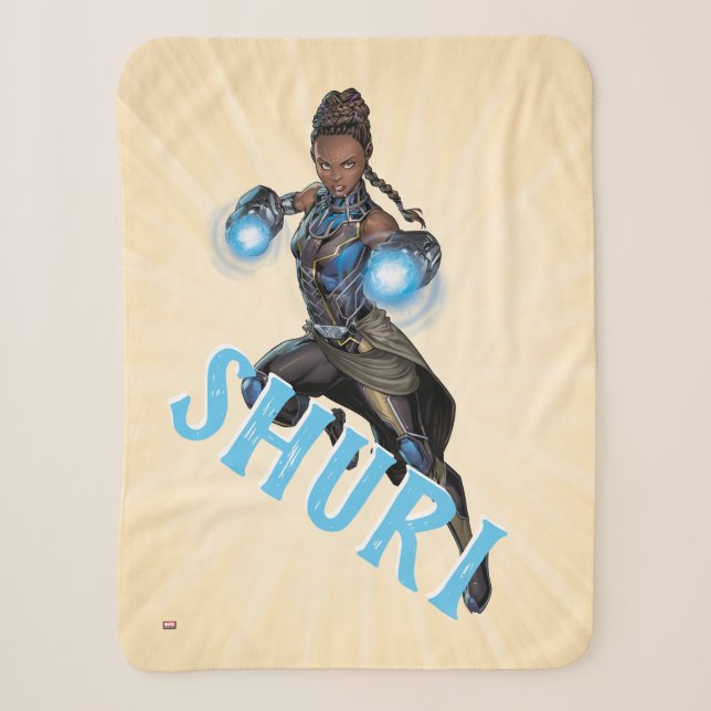 Avengers Classics | Shuri Leap With Gauntlets Sherpa Blanket (Front)