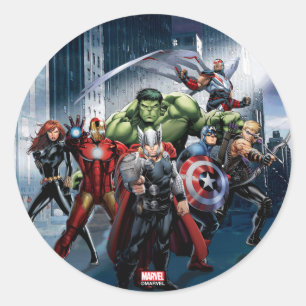 Avengers Classics   Thor Leading Avengers Classic Round Sticker