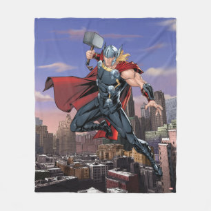 Avengers Classics   Thor Leaping With Mjolnir Fleece Blanket