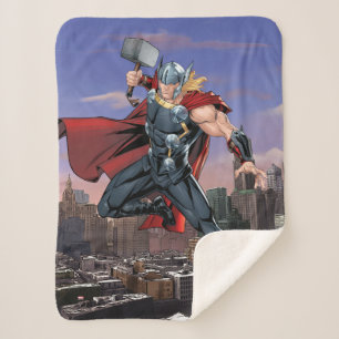 Avengers Classics   Thor Leaping With Mjolnir Sherpa Blanket