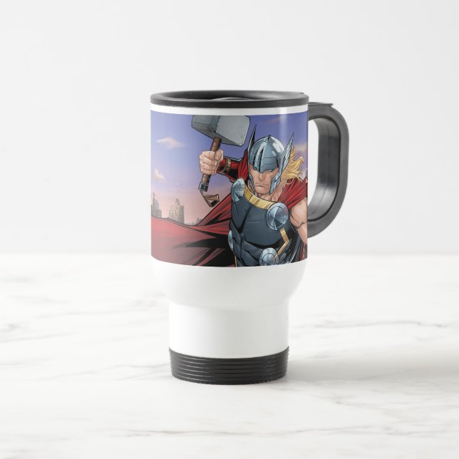Avengers Classics | Thor Leaping With Mjolnir Travel Mug (Front Right)