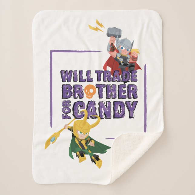 Avengers Classics | Thor & Loki Halloween Candy Sherpa Blanket (Front)
