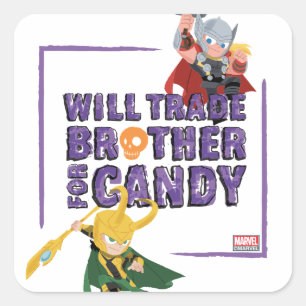 Avengers Classics   Thor & Loki Halloween Candy Square Sticker