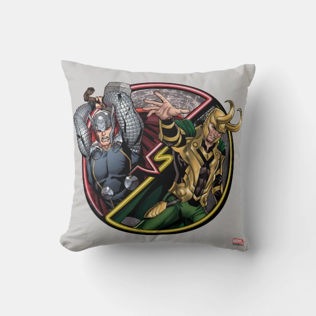 Avengers Classics | Thor Versus Loki Throw Pillow (Front)