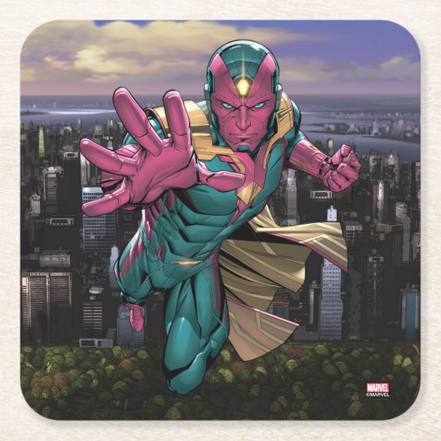 Avengers Classics | Vision Reaching Out Square Paper Coaster (Front)
