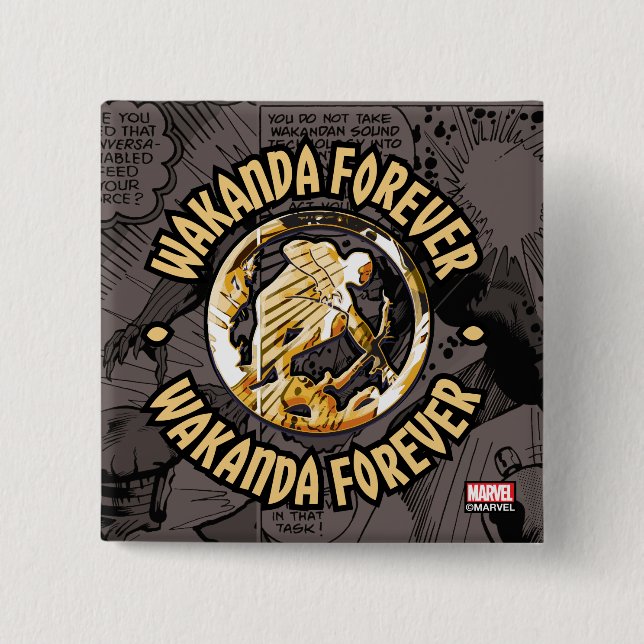 Avengers Classics | Wakanda Forever Comic Pattern 2 Inch Square Button (Front)