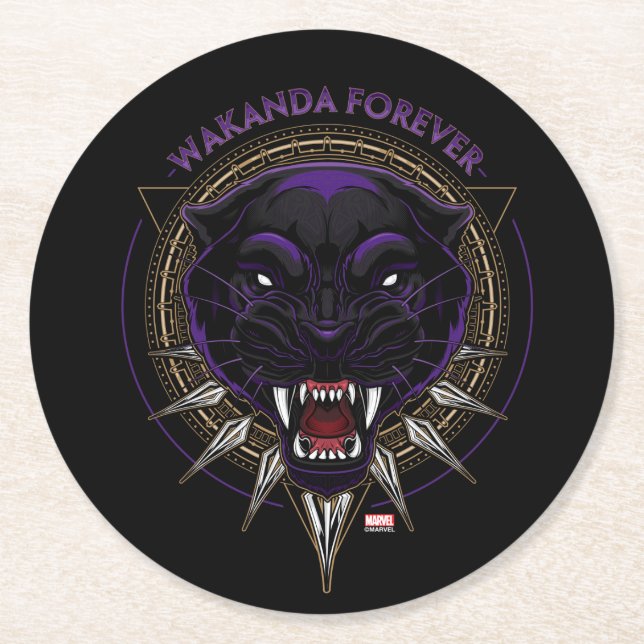 Avengers Classics | Wakanda Forever Panther Emblem Round Paper Coaster (Front)