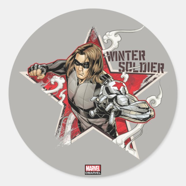 Avengers Classics | Winter Soldier Star Graphic Classic Round Sticker (Front)
