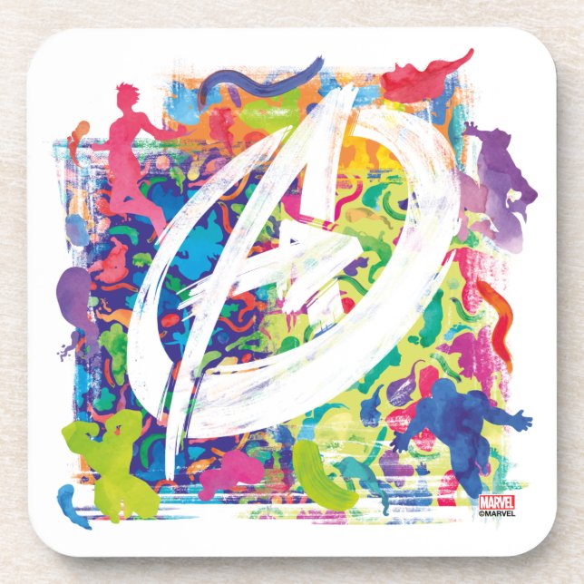 Avengers | Colourful Graffiti Silhouette Logo Coaster (Front)