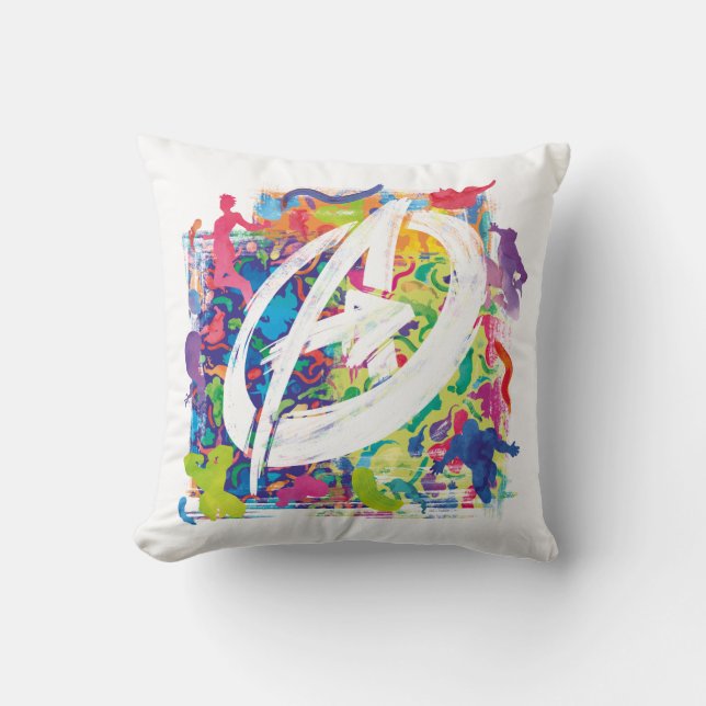 Avengers | Colourful Graffiti Silhouette Logo Throw Pillow (Front)