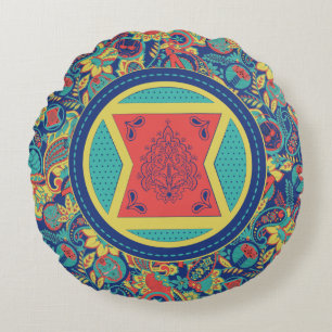 Avengers Colourful Paisley Black Widow Logo Round Pillow