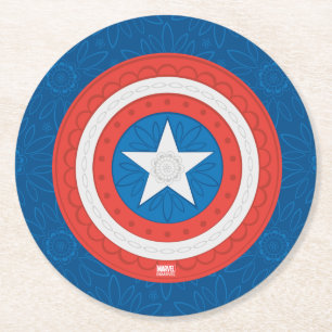 Avengers   Floral Captain America Logo Round Paper Coaster