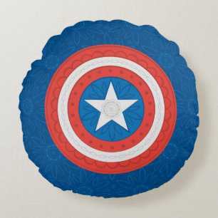 Avengers Floral Captain America Logo Round Pillow