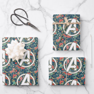Avengers   Floral Paisley Avengers Logo Wrapping Paper Sheet