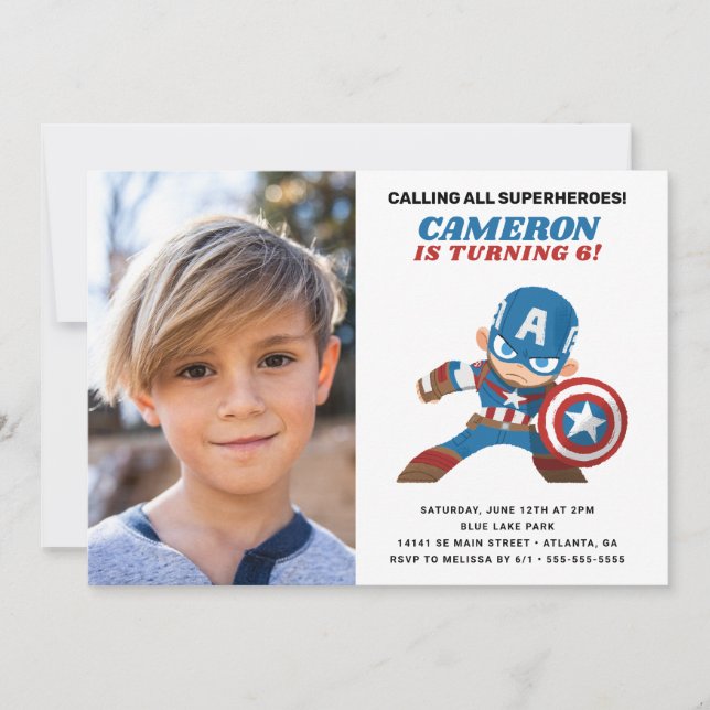 Avengers | Guri Hiru Captain America Birthday Invitation (Front)