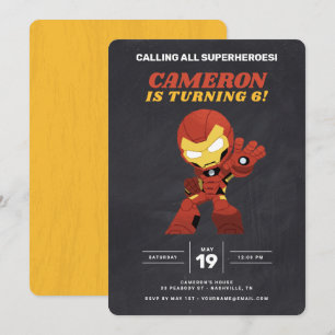 Avengers Guri Hiru Iron Man Chalkboard Birthday Invitation