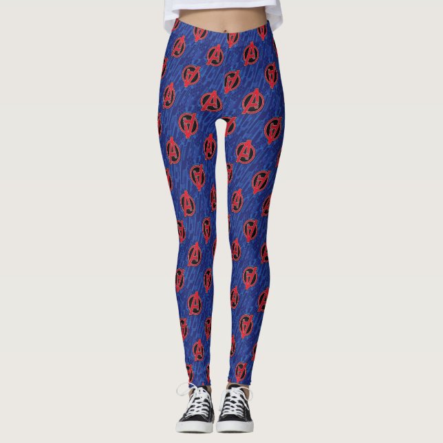 Avengers | High Tech Red Avengers Logo Pattern Leggings (Front)