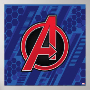 Avengers   High Tech Red Avengers Logo Pattern Poster