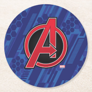 Avengers High Tech Red Avengers Logo Pattern Round Paper Coaster