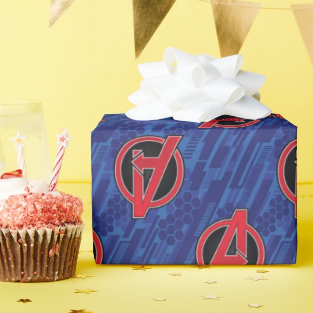 Avengers | High Tech Red Avengers Logo Pattern Wrapping Paper (Birthday Party)