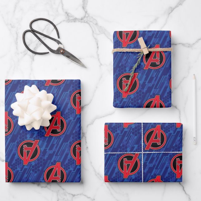 Avengers | High Tech Red Avengers Logo Pattern Wrapping Paper Sheet (Front)