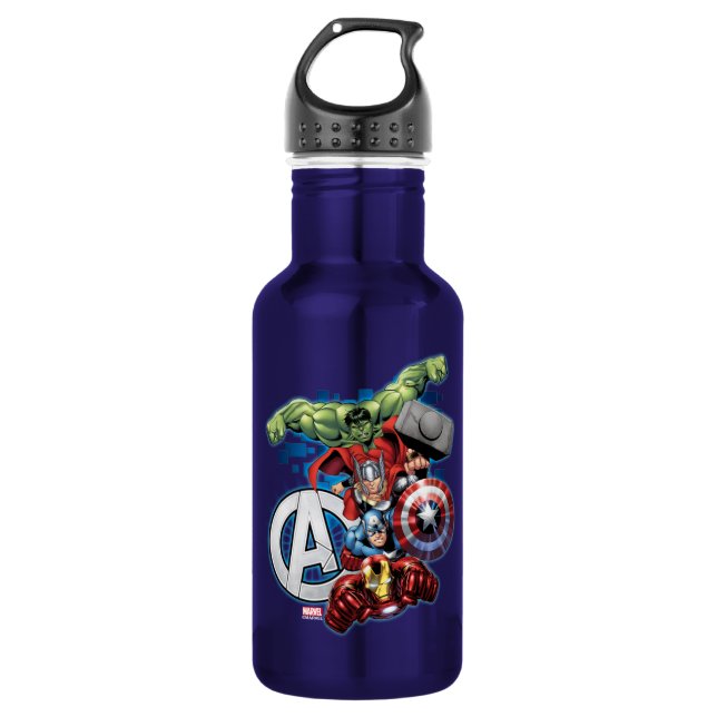 Avengers | High Tech Stacked Group & Logo 532 Ml Water Bottle (Front)
