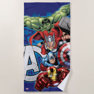 Avengers   High Tech Stacked Group & Logo Beach Towel