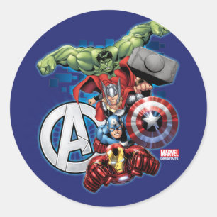 Avengers High Tech Stacked Group & Logo Classic Round Sticker