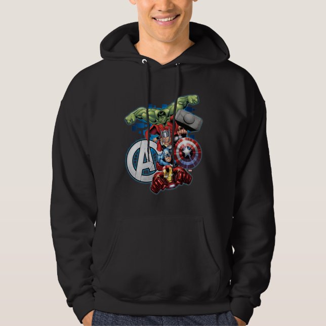 Avengers | High Tech Stacked Group & Logo Hoodie (Front)
