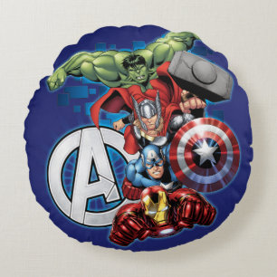 Avengers   High Tech Stacked Group & Logo Round Pillow