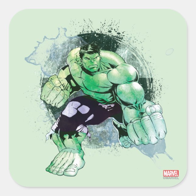 Avengers Hulk Watercolor Graphic Square Sticker (Front)