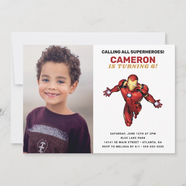 Avengers | Iron Man Birthday - Photo Invitation (Front)