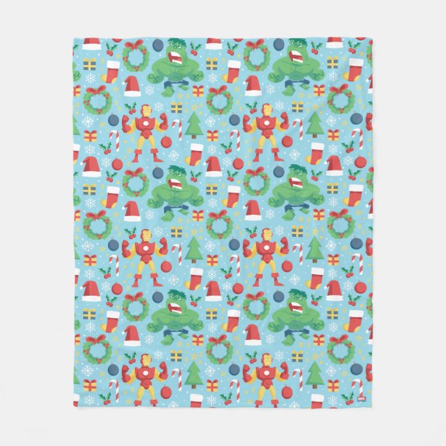 Avengers | Iron Man & Hulk Holiday Pattern Fleece Blanket (Front)