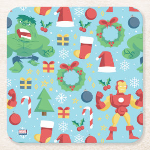 Avengers Iron Man & Hulk Holiday Pattern Square Paper Coaster
