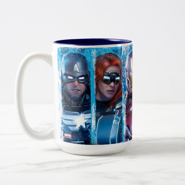 Avengers Lineup Over Logo Two-Tone Coffee Mug (Left)