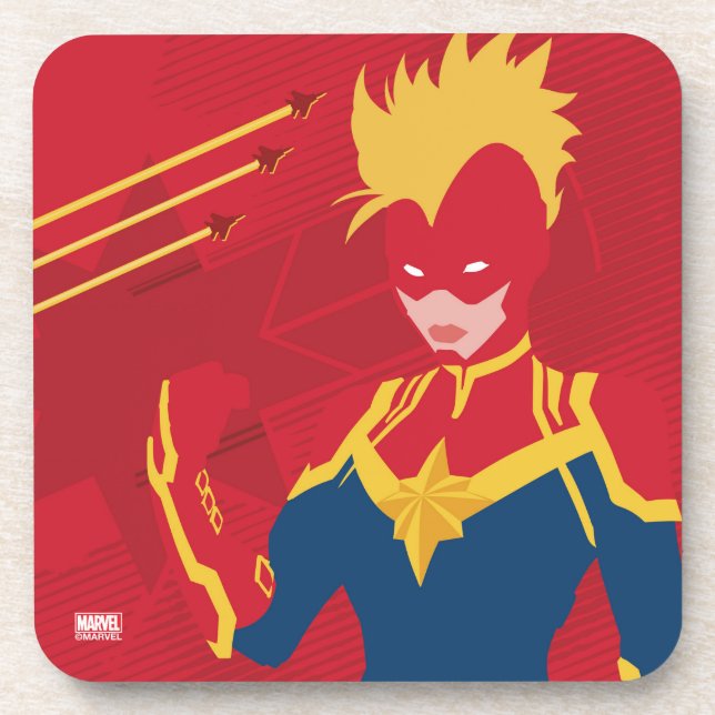 Avengers | Minimalist Captain Marvel Red Jet Art Coaster (Front)